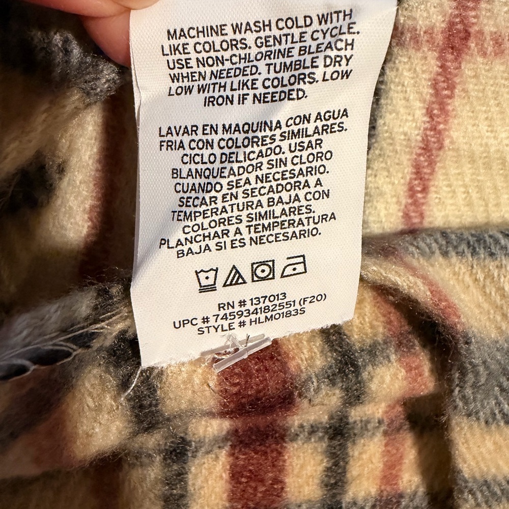 Woolrich Blanket Wrap Cape Poncho Shawl Fringe. One Size Tan Black Plaid - Picture 5 of 6